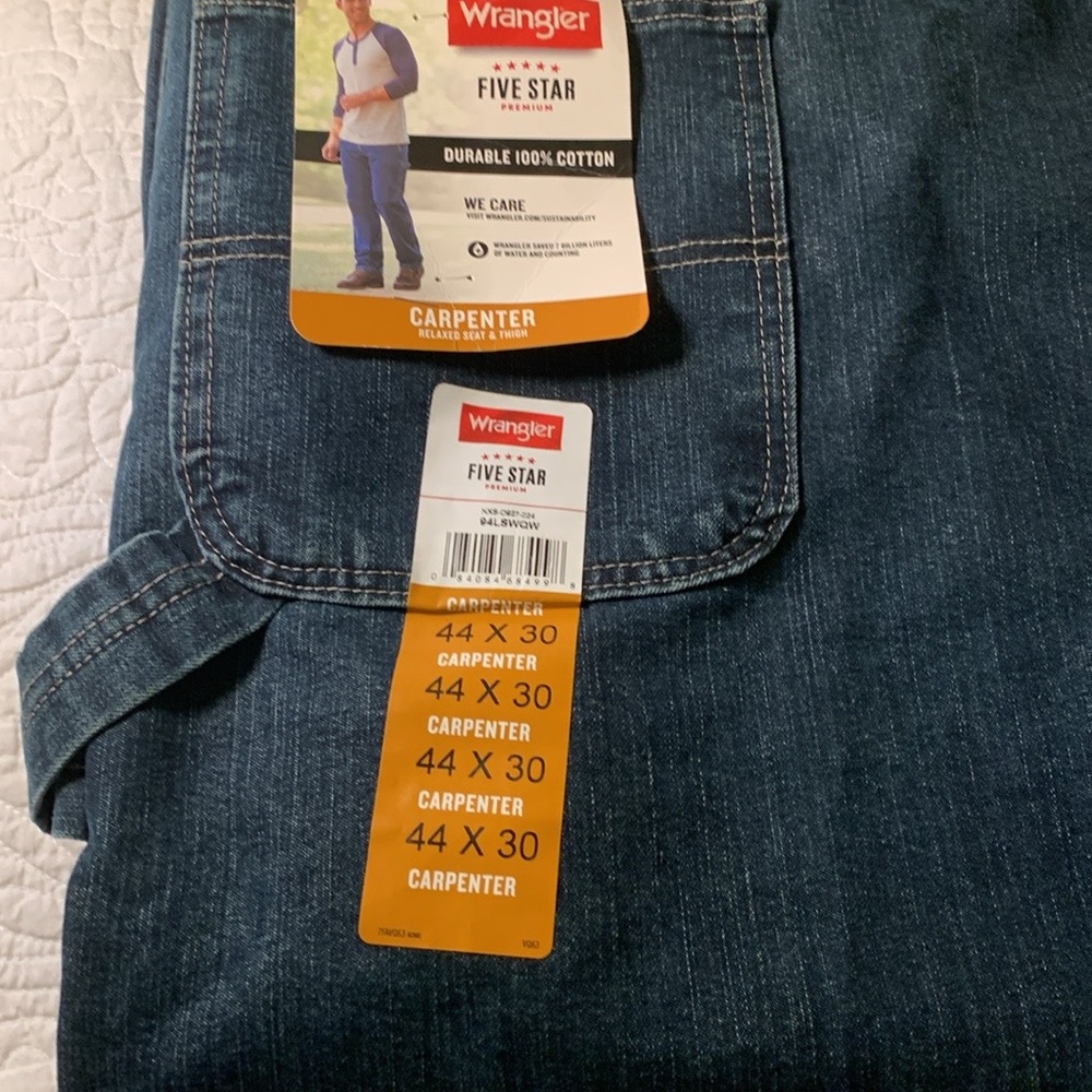 Wrangler Men's Blue Carpenter Jeans Size 44-30 NEW 5 Star premium W/Deep Pockets - Picture 4 of 8